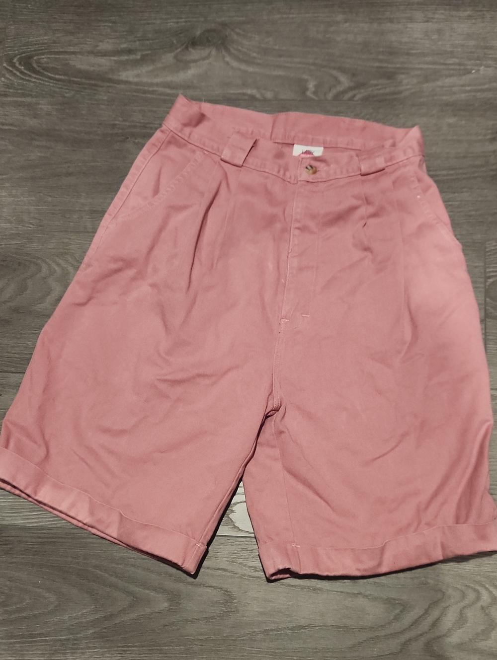 High-Waist Pink Flat Front Pleated Women's Shorts